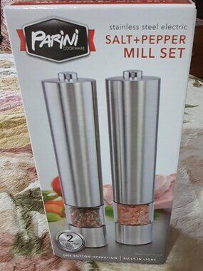 Parini Salt And Pepper Mill Set Stainless Steel Electric New In Box Sealed